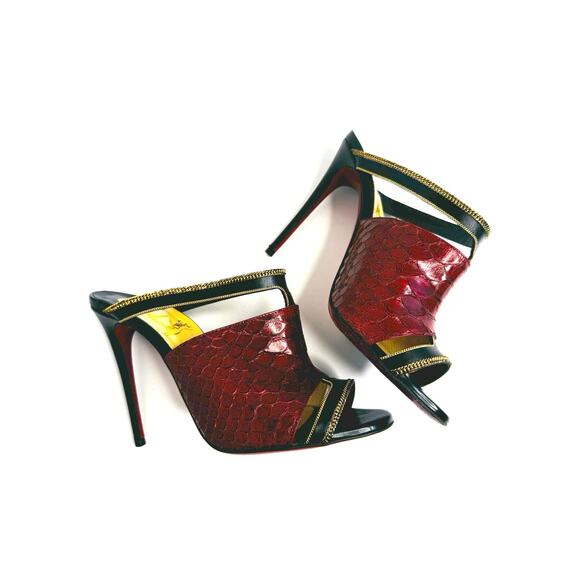 Christian Louboutin Akenana Red Python Mules EU 36 – Exotic Luxury Slip-On Heels - Picture 1 of 9